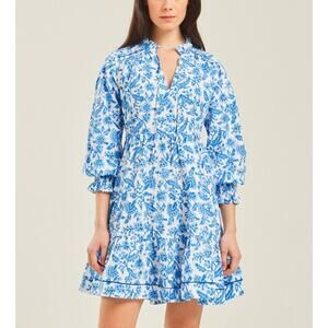 Pink City Prints Tuckernuck Ocean Jaal Martha Mini Dress Blue White Floral M